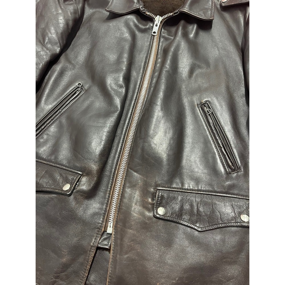 Vintage Men's Leather Biker Jacket Lined Zip Front Pockets Dark Brown Schott? - Picture 2 of 9